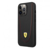 Ferrari Leather with Curved Line Zadní Kryt pro iPhone 13 Pro Black