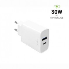 S&iacute;ťov&aacute; nab&iacute;ječka FIXED s USB-C a USB v&yacute;stupem, podpora PD, 30W, b&iacute;l&aacute;