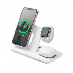 Stoj&aacute;nek s bezdr&aacute;tov&yacute;m nab&iacute;jen&iacute;m 3v1 FIXED MagPowerstation s podporou uchycen&iacute; MagSafe, 15W+15W+5W, b&iacute;ly