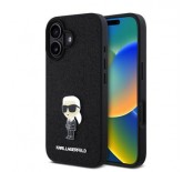Karl Lagerfeld Fixed Glitter Metal Ikonik Zadn&iacute; Kryt pro iPhone 16 Black