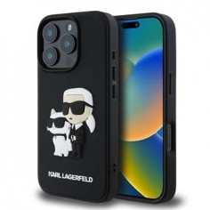 Karl Lagerfeld 3D Rubber Karl and Choupette Zadn&iacute; Kryt pro iPhone 16 Pro Black
